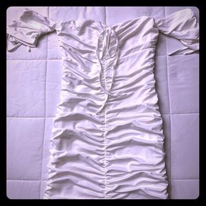 White ruched mini dress